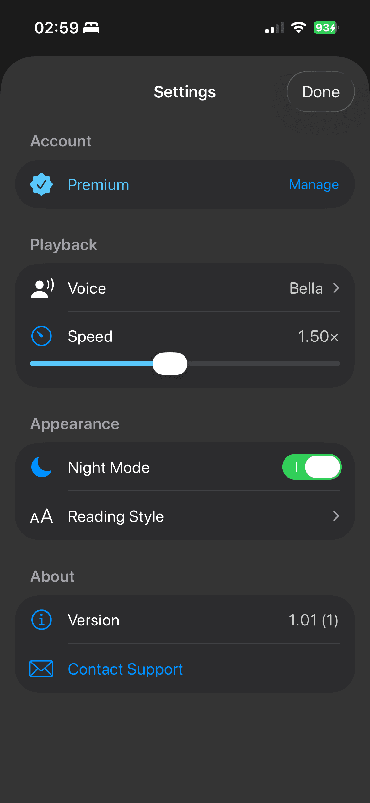 Premium settings