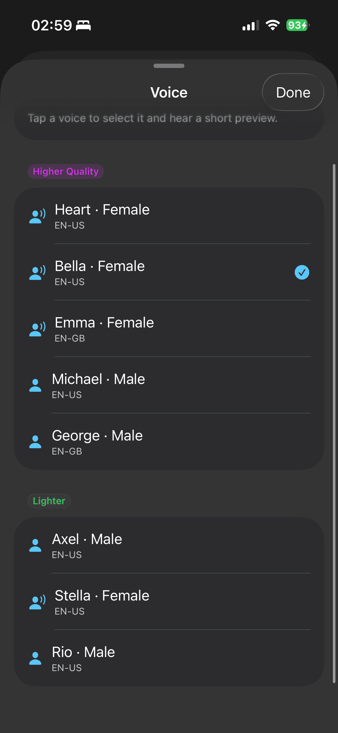Voice selection